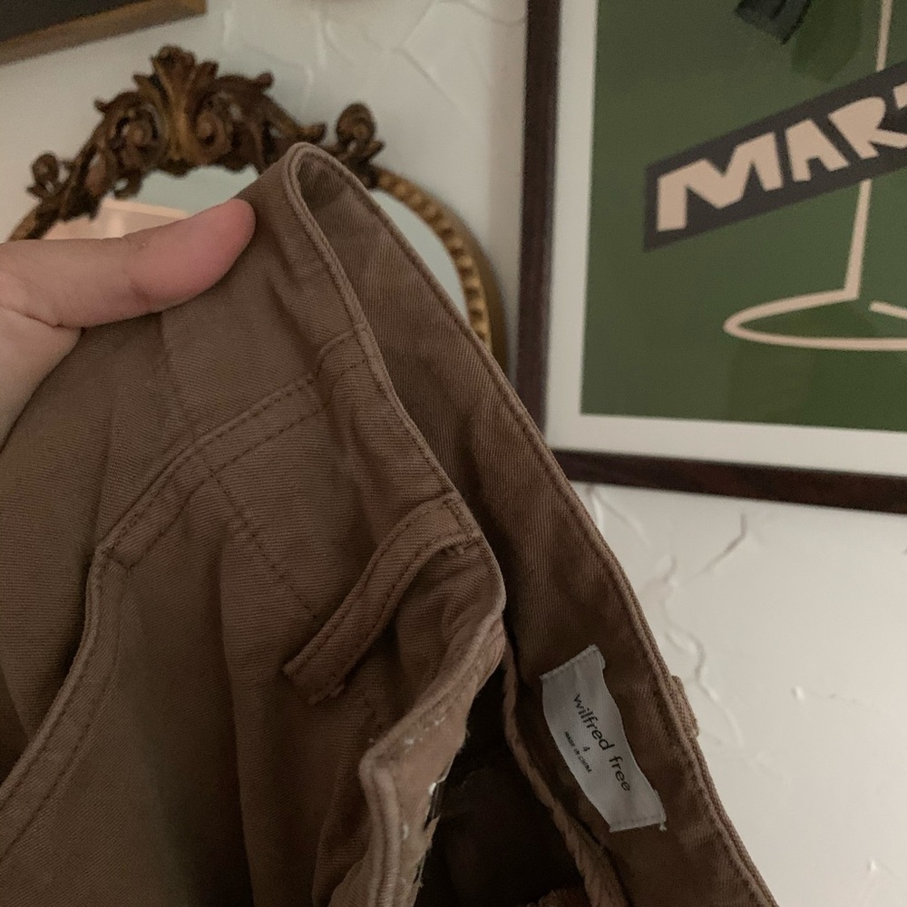 brown aritzia high rise baggy trousers